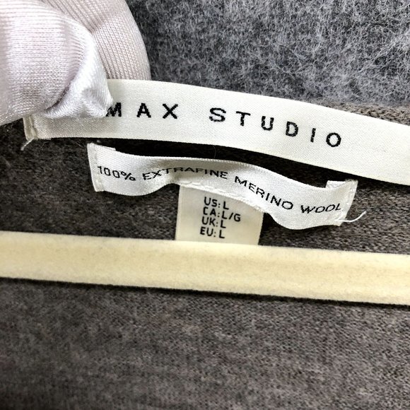 Max Studio Wool Sweater Womens L Extra Fine Merino Light Brown Chestnut Taupe - Picture 8 of 8